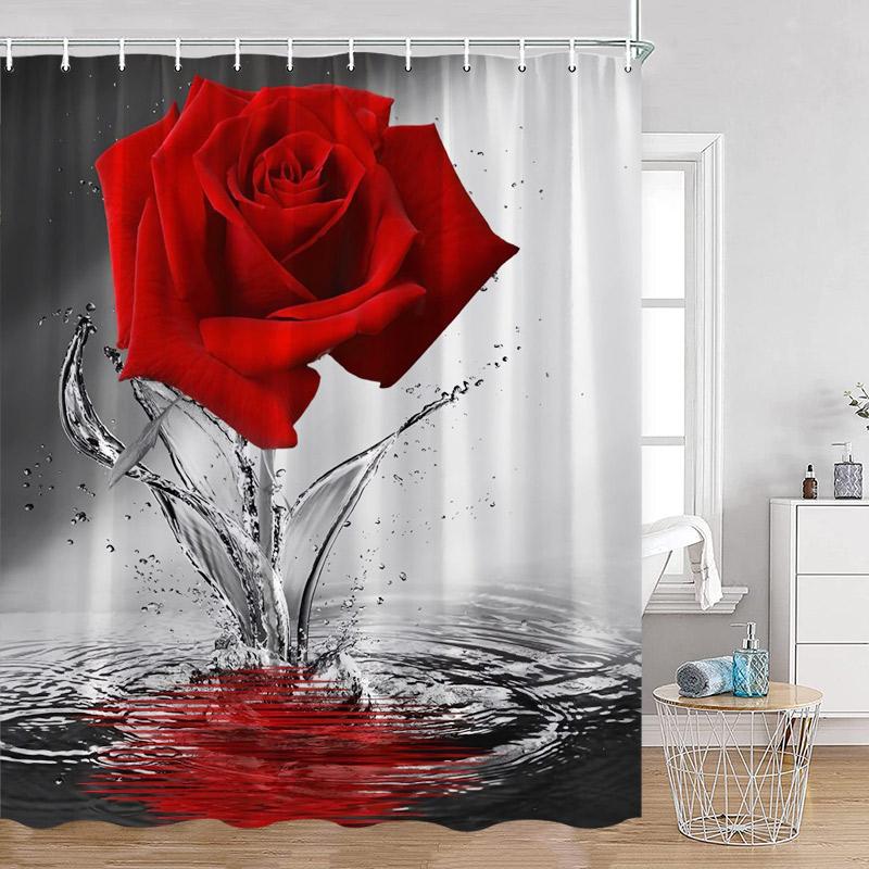 Floral Blue Butterfly Shower Curtain Purple Flowers Butterflies Plant Polyester Fabric Bathroom Decor Bath Curtains with Hooks