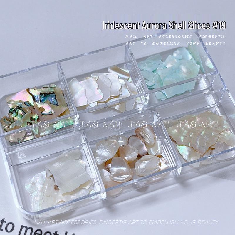 Iridescent Abalone Nail Decor: Ultra-Thin Shell Fragments in 6-Grid Box