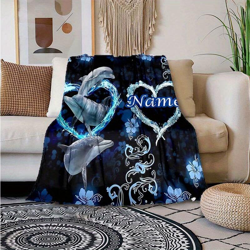 Love Dolphins Customize Your Name Blanket Warm Comfortable And Soft Blankets Are Suitable For Home Lunch Break Blanket Office Sofa Sofa Gift To