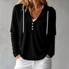 Women's Casual Loose Fit Long Sleeve Hooded Top with and Buttons for Everyday Wear