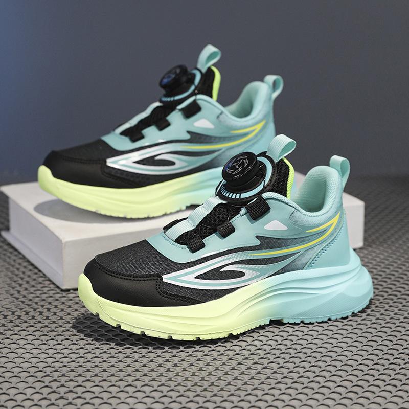 Girls' Shoes New Mesh Shoes In Summer 2025 Medium and Older Children's Casual Rotating Buckle Boys' and Primary School Students' Sports Running Shoes