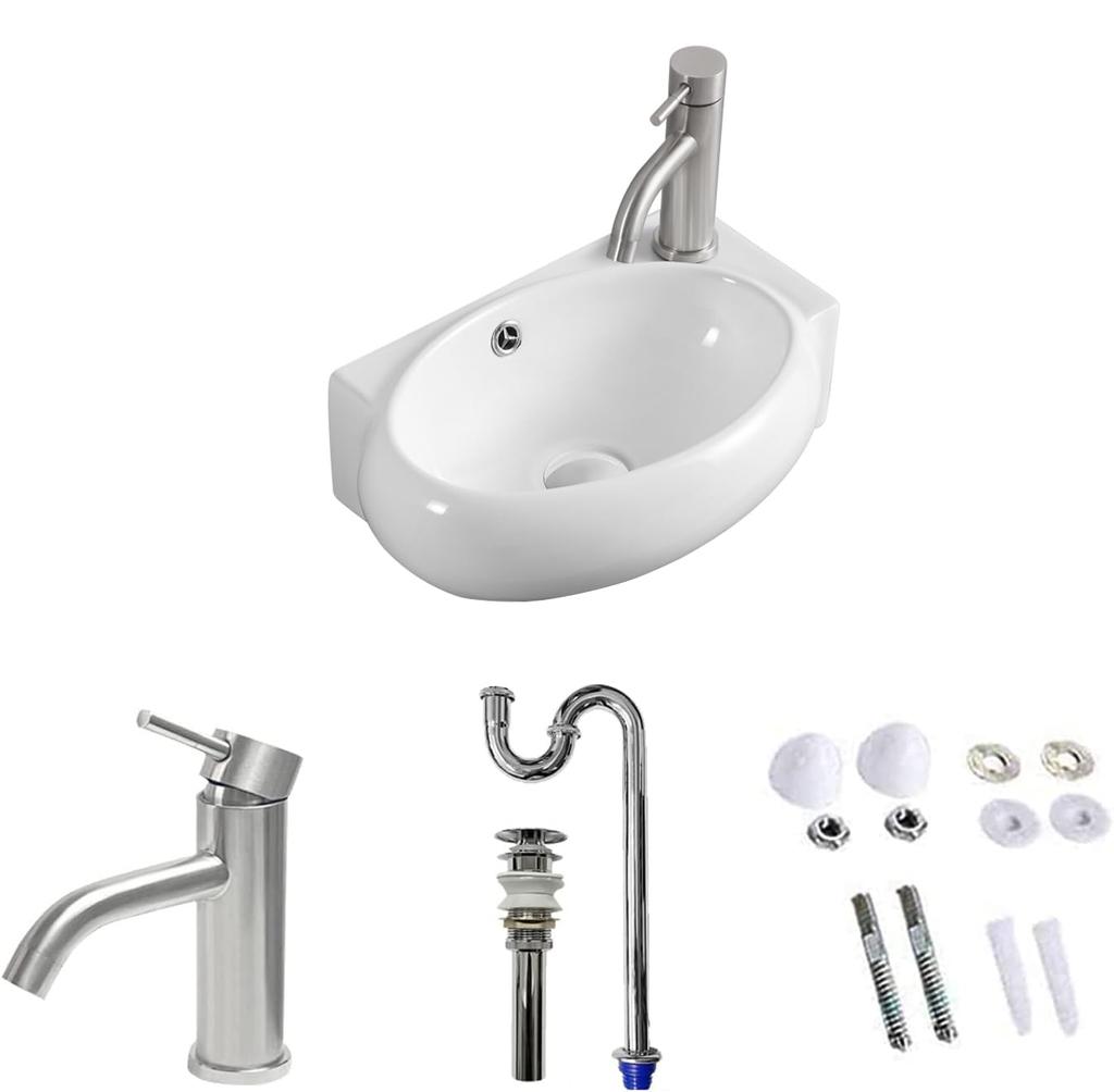 Trap Drainage Set Hand Wash Basin Stylish Hand Wash Bowl Wall Mounted Hand Wash Basin Compact Small Wash Bowl Mini Type Wash Basin Wall Mounted