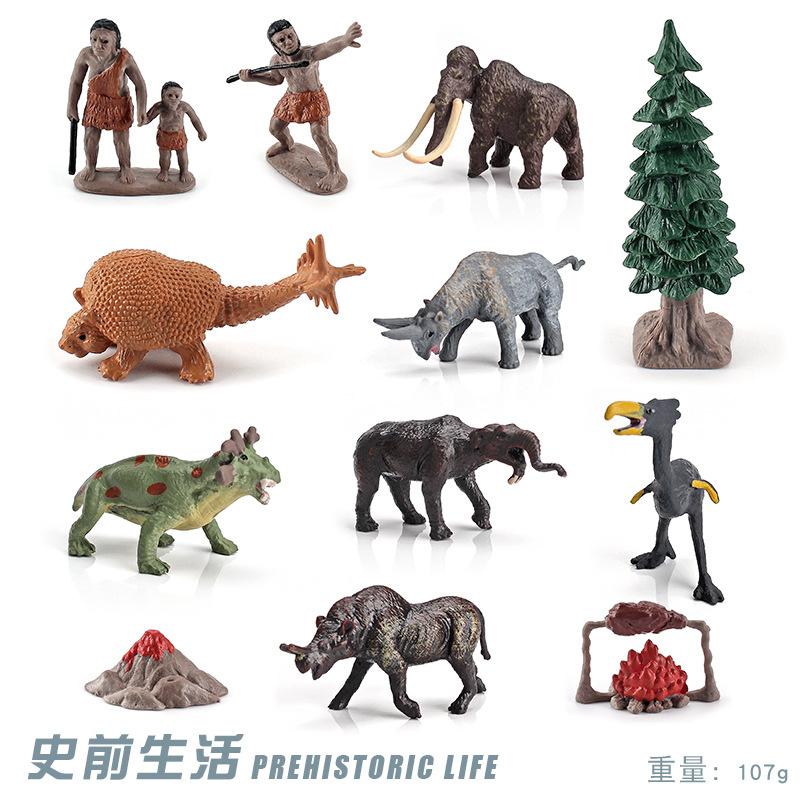 Simulation Of Ancient Life Scenes, Tabletop Decoration Ornaments, Prehistoric Animals, Primitive Human Model Toys