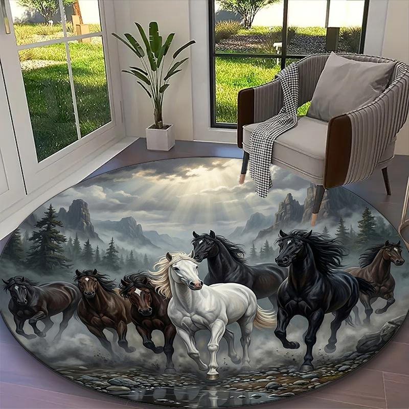 1pc Mythic Cosmic Stallion Printed Chair Rug for Home Office Use, Living Room Kitchen Game Room Round Carpet
