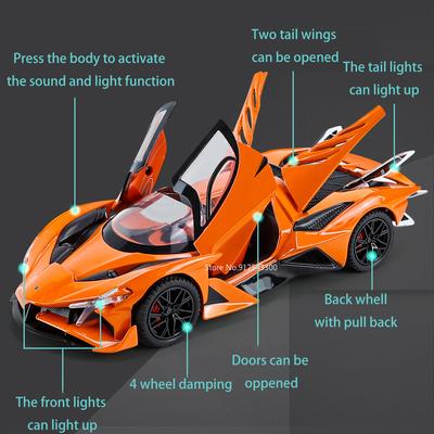 1:24 Apollo EVO IE Super Car Model Kids Toy Alloy Diecast Pull Back Cars Models Collectibles Gift Sound Light Children Vehicles