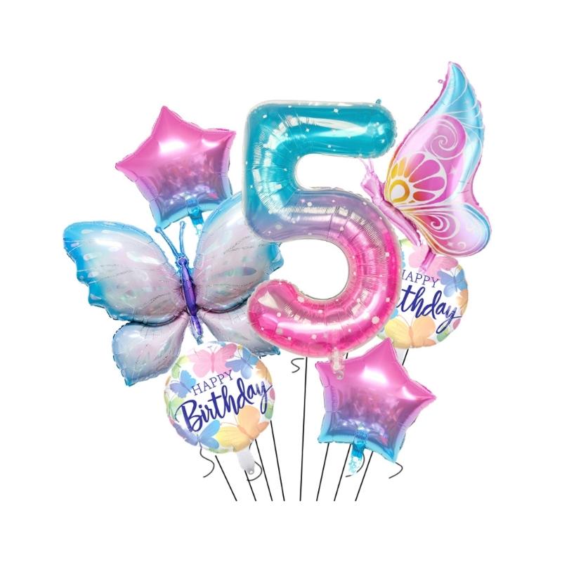 Butterfly Star Number Shape Balloon Set Sparkling Aluminum Foil Balloon For Birthday Celebration Party Photography Aid