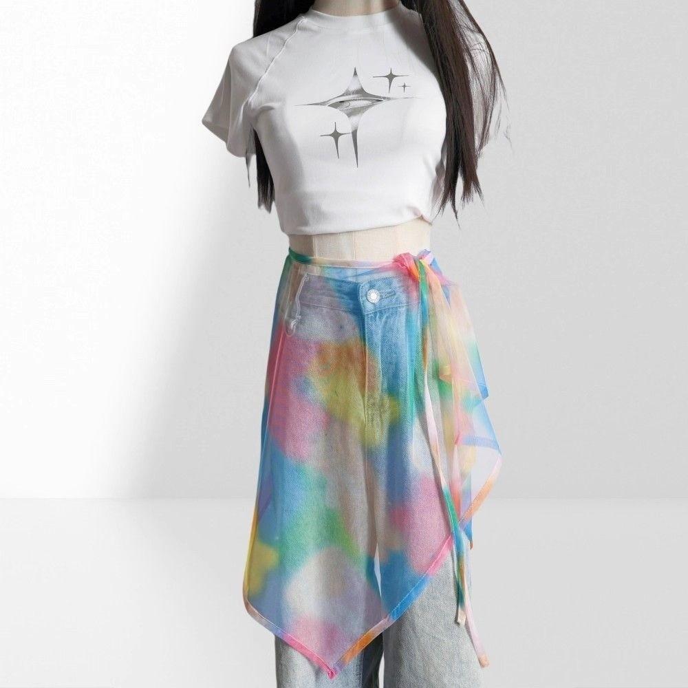 Sweet Tie-dye Lace Up Hip Scarf Colorful Doodle Shirt Extender Jazz Dance Costumes Accessory