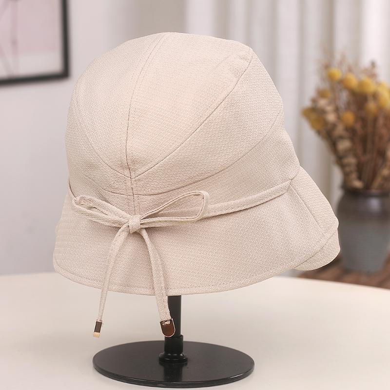 Simple lace-up bow bucket hat spring and autumn new versatile turned eaves show the face small curling edge anti-sun hat