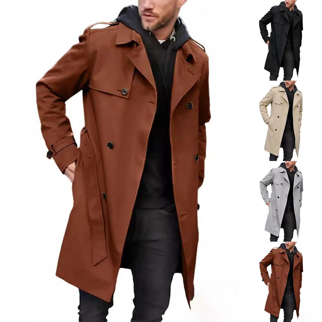 Men's Slim Fit Double-Breasted Casual Jacket Color Long Sleeve with Lapel Collar for Spring and Fall