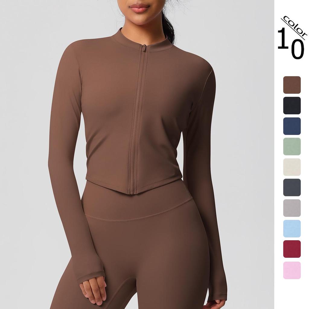 Quick-Dry Nude-Feel Zip-Up Fitness Jacket – Women's Long Sleeve Yoga & Running Top