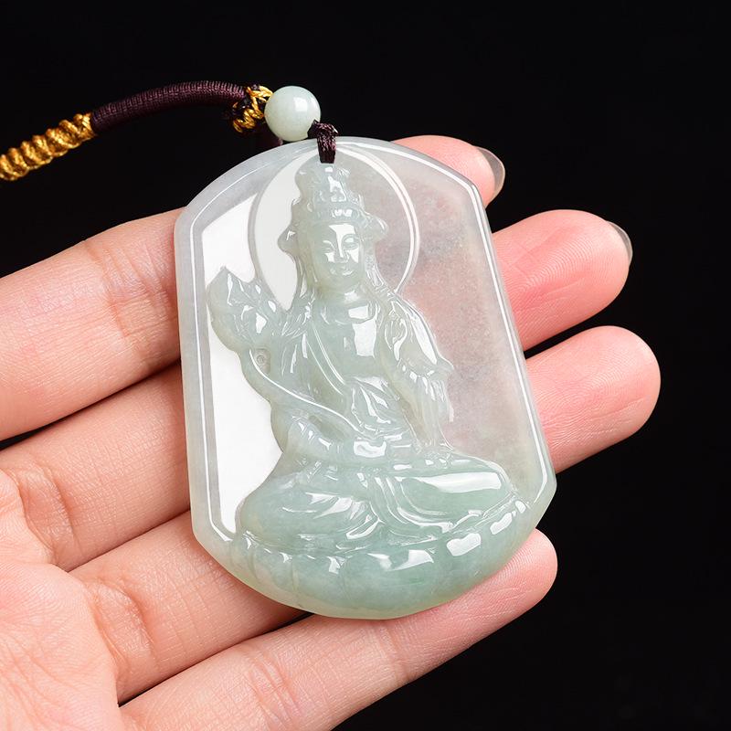 Natural A-Grade Jadeite Bodhisattva Ice Jade Pendant - Zodiac Horse Guardian for Men & Women