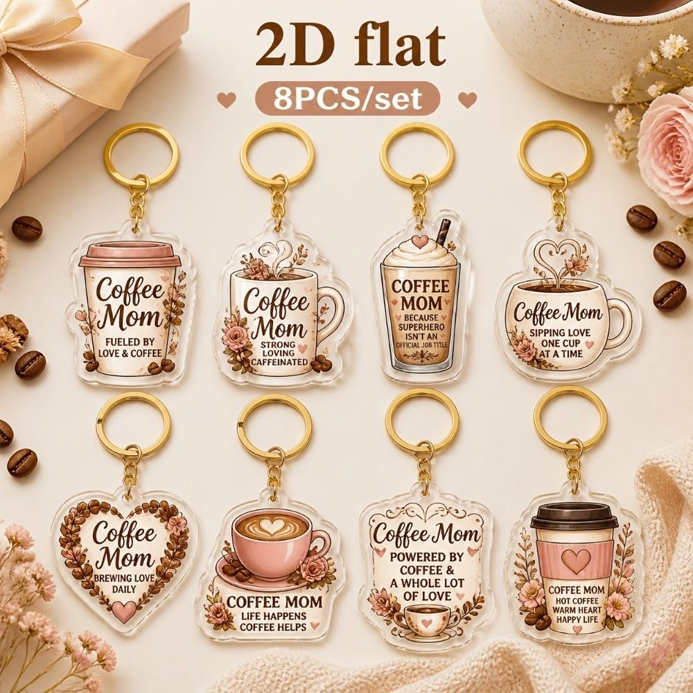 8pcs Colorful Mini Key Chains Acrylic Bag Charm Key Ring New 2D Flat Acrylic Keychain Set Gift