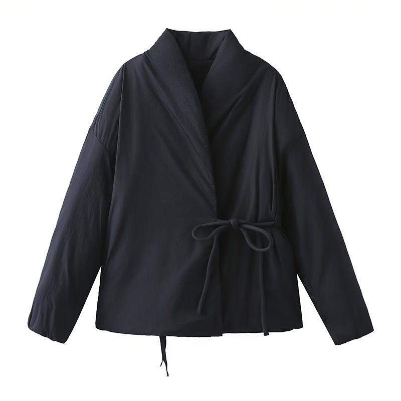 

Women s Lace-up Wrap Kimono-style Jacket V-neck Long-sleeved Padded Warm Jacket Coat 2026 Spring Autumn New Female Solid Color Outerwear XS