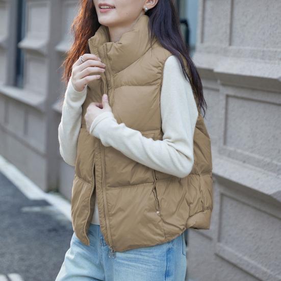 Women's Puffer Vest Casual Sleeveless Stand Collar Down Jacket Winter Warm Zip Up Outerwear with Pockets