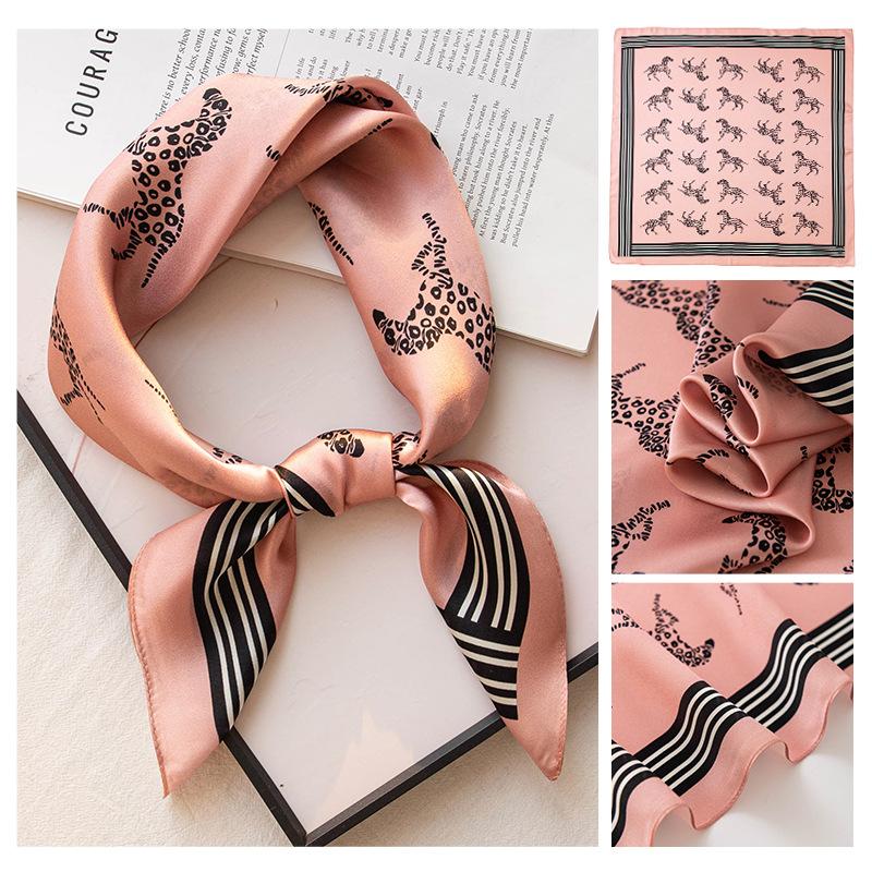 New retro horse print pink silk scarf female mulberry silk scarf decorative scarf 70cm small square scarf 65*65cm