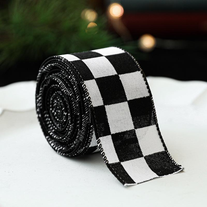 2M Imitation Hemp Christmas Black And White Checkered Ribbon Gift Packaging Christmas Flower Garland Bow Decoration Tie straps