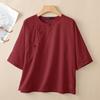ZANZEA Women Casual Round Neck Solid Color Loose Half Sleeve Blouse