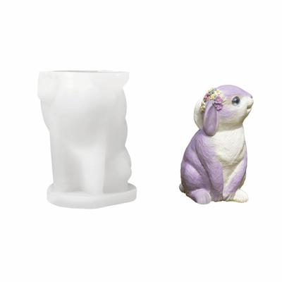 Concrete Craft Cute Rabbit Silicone Mold 3D Non-Stick Easter Candle Mold Handmade Lovely DIY Animal Mold Easter Decoration