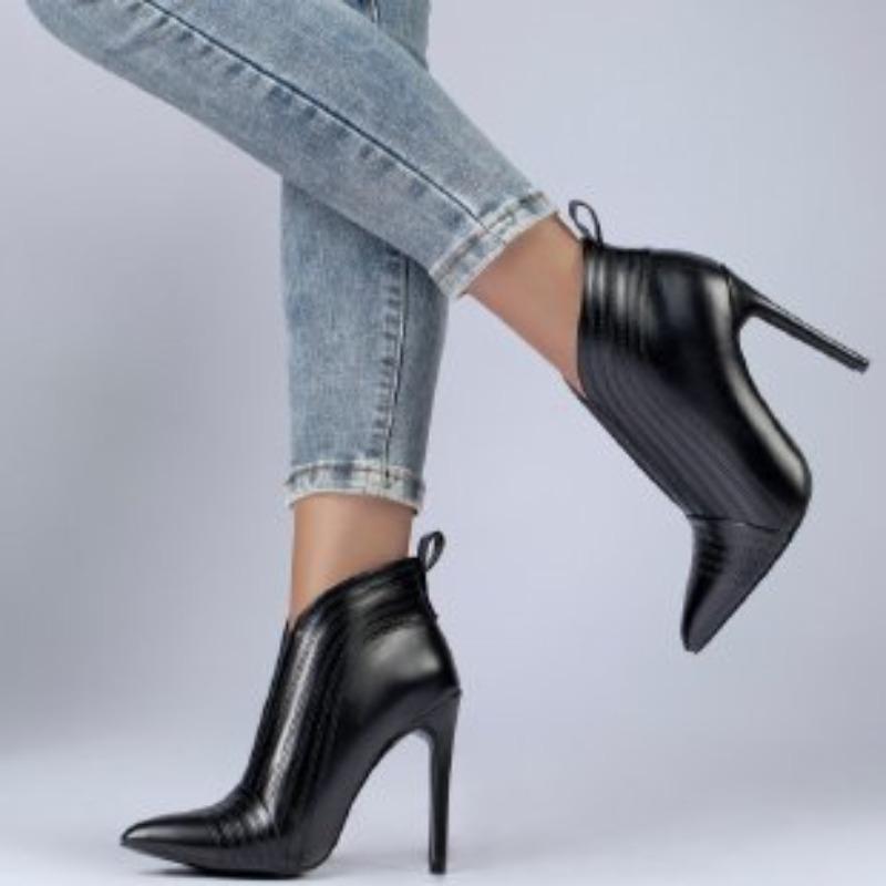 Fashion Stiletto High Heel Naked Boots Pointed Toe Single Shoes Spring and Autumn Short Tubes Boots for Women