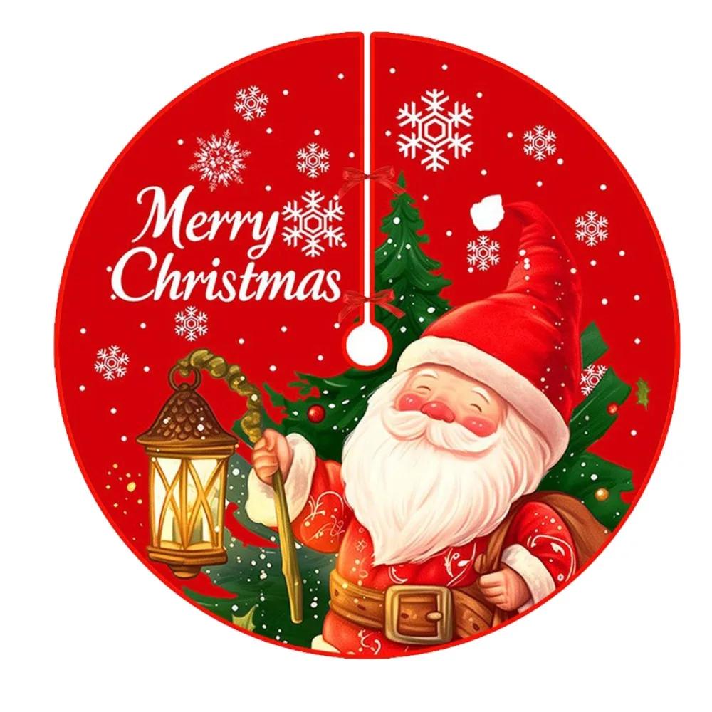 90cm Christmas Tree Skirt Snowflake Print Santa Claus Printed Christmas Decor Mat Snowman Snowflake Tree Skirt Home Holiday