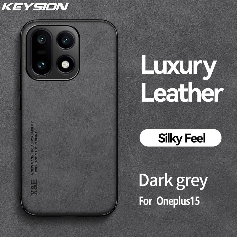 KEYSION Luxury Retro PU Leather Phone Case for OnePlus 15 5G Soft Silicone+PC Shockproof Phone Back Cover for One Plus 1+ 15