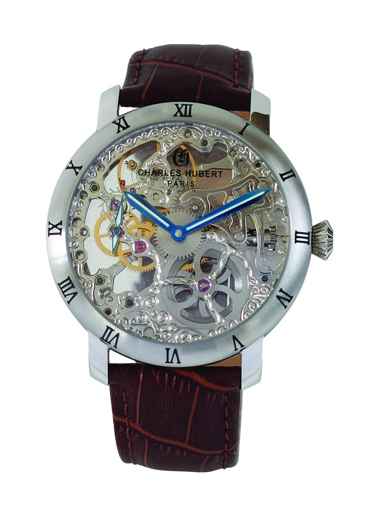 

[Charles Hubert] Mechanical Manual Winding Skeleton Watch 4038-E Men s Brown
