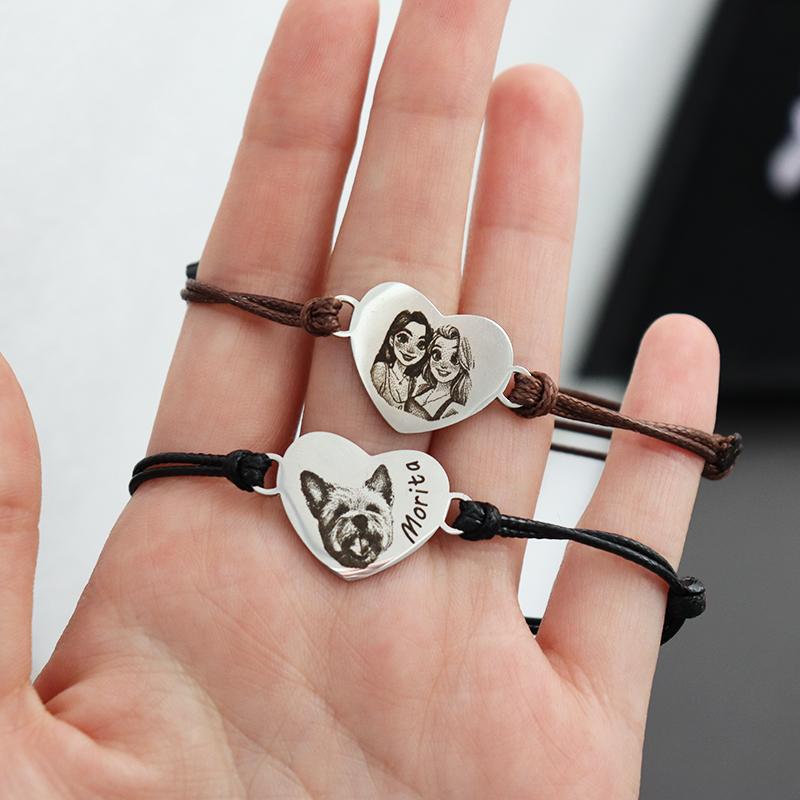 Pulsera de Retrato de Mascota Personalizada Para Mujeres Foto de Perro Personalizada Acero Inoxidable Ajustable Pulsera para Dueños de Mascotas Amantes Joyería de Regalo