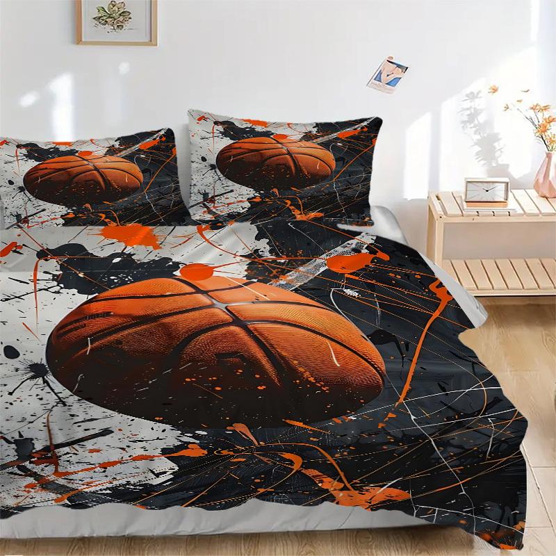 3-teiliges Basketball-Kunst-Bettwäsche-Set, Enthält 1 Bettdecke + 2 Kissenbezüge, Ohne Kissenfüllungen, Weich Bequem, Leicht Atmungsaktiv, Pri