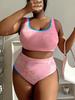 Plus Size Women's Color Block Tie-Dye Tankini Swimsuit P017