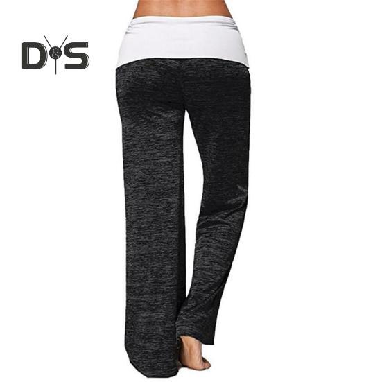 Pantaloni de yoga pentru femei, culori contrastante, cu șnur, talie elastică, picior lat, largi, moi, respirabili, pentru femei, pantaloni lungi pentru femei