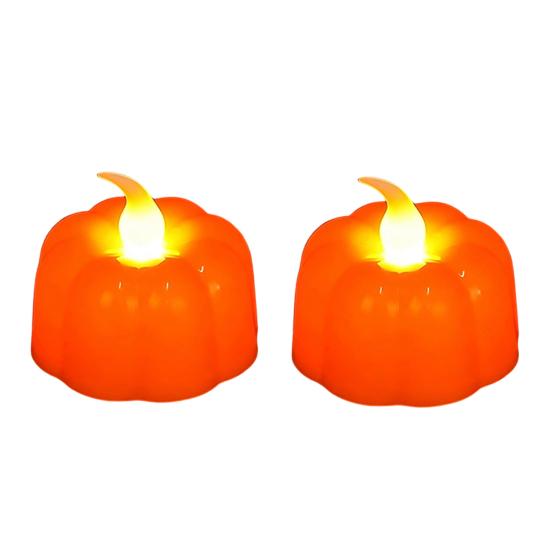 Warm White Electronic Candles 2Pcs Halloween Pumpkin Flameless Candles, Battery Operated LED Candle, Decorative Candy Bag Fillers for Light,