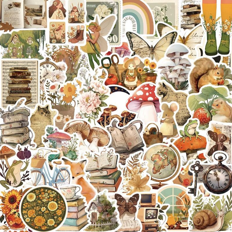 50 sheets/8 retro stickers cross-border literary pattern waterproof graffiti suitcase notebook hand account sticker wholesale
