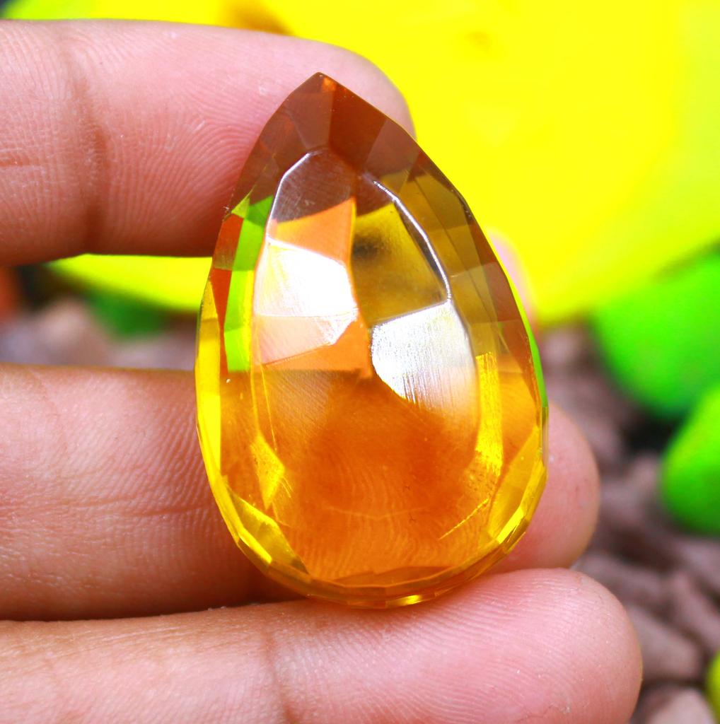 89.05 Carat Unique Quality EGL Pear Shape Certified Yellow Citrine Lab Created Gemstone SN392