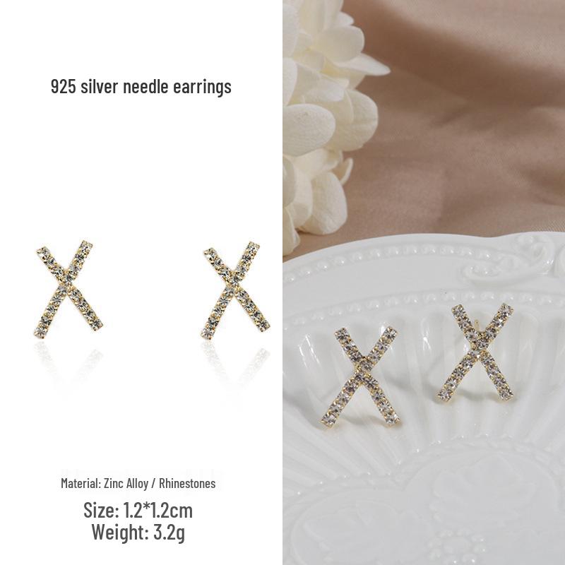 Korean Rhinestone X925 Sterling Silver Geometric Earrings: Retro Ethnic Style, Cute Micro Inlaid Studs for Women.