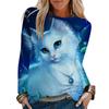 2023 Women's Long Sleeves Lightly Elastic Hoodie Top Tee Cute Cat 3d Animal Cartoon Animation T-shirt Women Ladies Girl Autumn