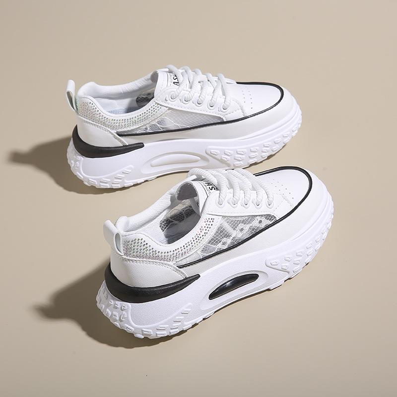 2024 Summer New Hollow Thick Soled Dad Shoes Korean Version Versatile Casual Sneakers Lace Breathable Comfortable Running Shoes