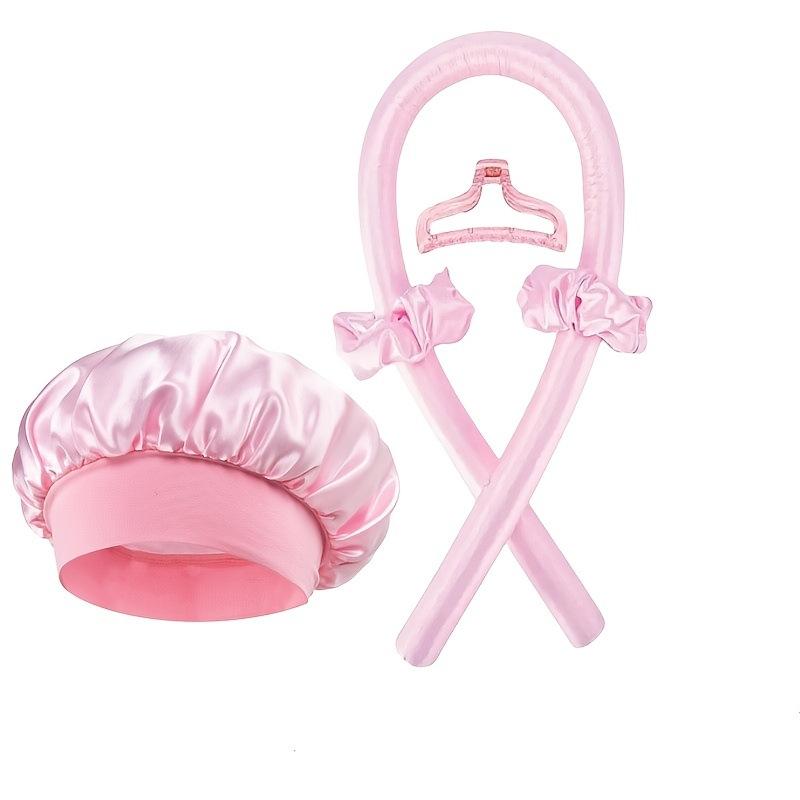 2pcs Heat Free Hair Curler Satin Silk Sleeping Cap Set Headwrap for Natural Curly Hair Long Hair Care Wave Sleeping Curling Tool