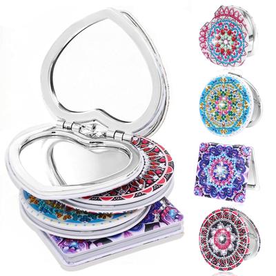 4 Stück tragbarer Kosmetikspiegel DIY Diamantmalerei Taschenspiegel Set faltbar doppelseitige Kosmetikspiegel für Mädchen Kinder und Frauen