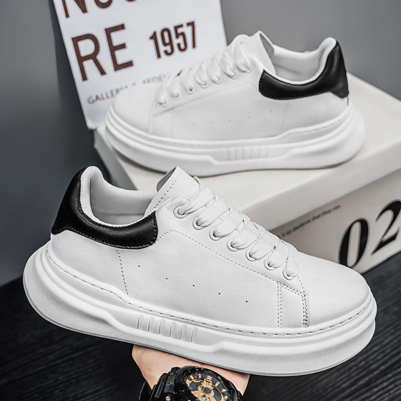 Big head wide last classic versatile spring little white shoes 2025 thick sole heightening lace-up sports men's casual shoes