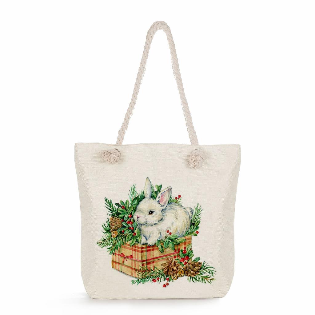 Sac de plage à bandoulière unique en corde épaisse avec imprimé lapin créatif 7247 CLE