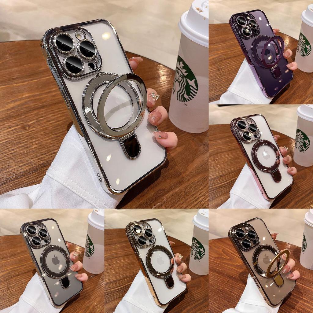 Clear Magnetic Mobile Phone Cases For Iphone 16 Shockproof Ring Cover Stand
