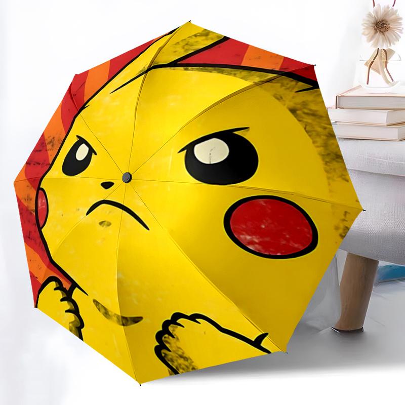 1pc Angry Pikachu Automatic Folding Umbrella - 3 Folding Design, Vivid Cartoon Pattern, Suitable for Outdoor Activities, A Gift for Fans In All S