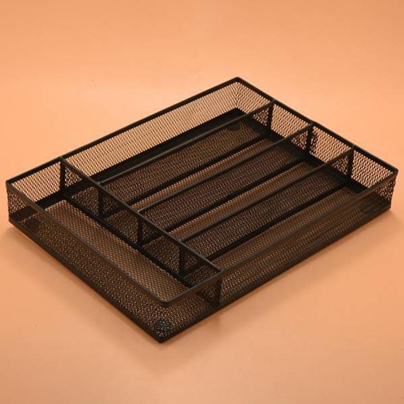 Metal Desk Tray With Adjustable Dividers For Stationery And Cutlery Organization Desk Stationery Storage Organizer