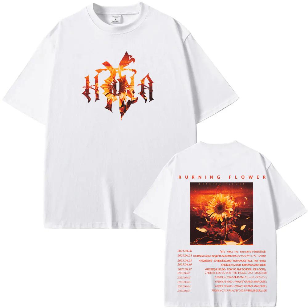 HANA Burning FlowerT Shirt Short Sleeve 100%Cotton Tee-shirt Graphic Printing Vintage Tshirt Moletom Hip Hop Punk Clothing Tops