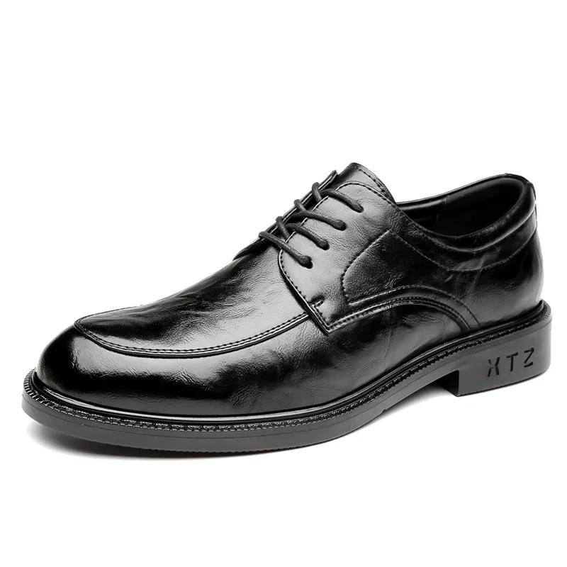 Fashion Classic Style Men's  Business Office Shoes  Genuine Leather Oxford Lace-Up Black Brown Dress Wedding Formal Shoe for Men New