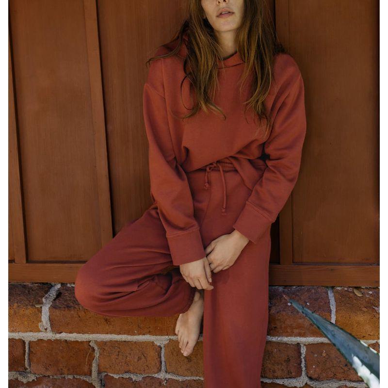 Spring New Arrival Basic Style Cotton Blended Hooded Sweatshirt 3199629 High Waist Flannel Jogger Pants 3199630