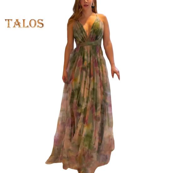 

Женское сетчатое платье макси на тонких бретельках с глубоким V-образным вырезом и открытой спиной, вечернее платье с цветочным принтом, платье-камисоль для коктейльной вечеринки S армия зеленый