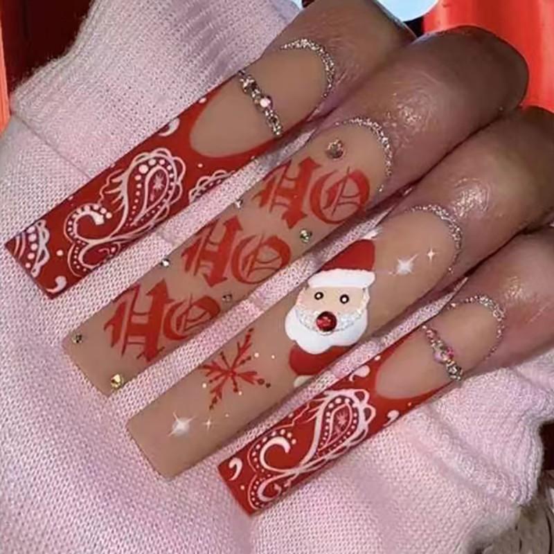Long Press-On Nails With Adhesive Tabs Full Cover Fake Women INS Style Acrylic Nail Tips Reusable Wearable Art