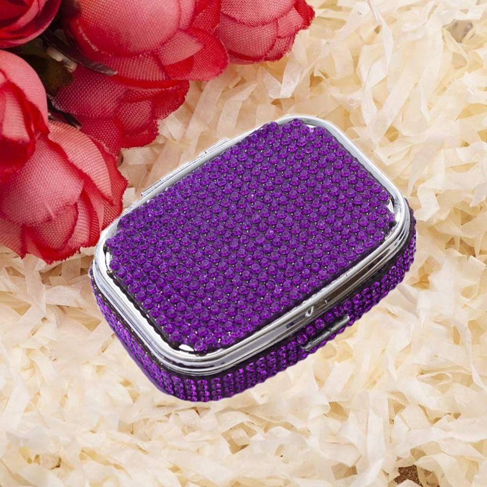 with HD Mirror Mini Pill Case Cute Sealed Organizer Rhinestone-encrusted Jewelry Box Travel
