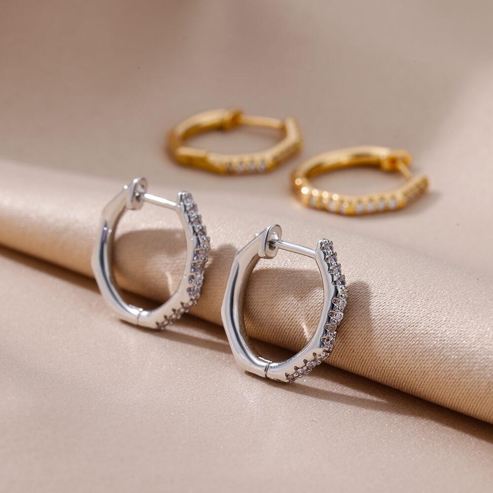 Zircon Polygon Earrings For Women Stainless Steel Geometric Hoop Earrings New Design Luxury Wedding  Trending Jewelry Gift